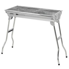 Outsunny 28" Stainless Steel Charcoal Barbecue Grill Portable Folding for Shish Kabob Camping Silver