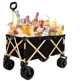 aluminum alloy folding wagon, Heavy Duty Utility Beach Wagon Cart for Sand with Big Wheels, Adjustable Handle&Drink Holders for Shopping, Camping