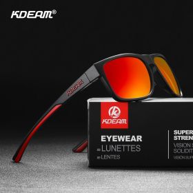 KDEAM New Polarized Men's Sunglasses Square Outdoor Photochromic Sun Glasses Women Non-Slip Nose Pad Full Accessories Included (Frame Color: BOX and CASE, Lenses Color: C4 Mirror Red)