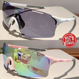 KAMMPT 1pc/2PC Set Designer Rimless Women Sunglasses Outdoor Driving Men Coating Sun Glasses Wrapped Shades for Cycling Hiking (Frame Color: as picture shows, Lenses Color: black-W 1 pink-P 1)