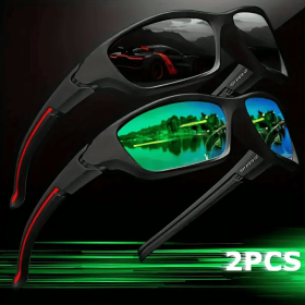 2pcs Advanced Cool Fantasy Polarized Surround Fashion Glasses,Men's and Women's Outdoor Sports,Cycling,Fishing,Hiking,Golf (Lenses Color: Black and Green)