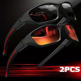2pcs Advanced Cool Fantasy Polarized Surround Fashion Glasses,Men's and Women's Outdoor Sports,Cycling,Fishing,Hiking,Golf (Lenses Color: Black and Red)