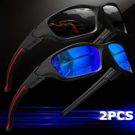 2pcs Advanced Cool Fantasy Polarized Surround Fashion Glasses,Men's and Women's Outdoor Sports,Cycling,Fishing,Hiking,Golf (Lenses Color: Black and Blue)
