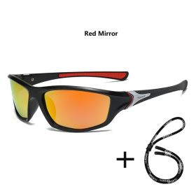 With Glasses Chain Polarized Sports Sunglasses Men Women Fishing Hiking Cycling Climbing Skiing Vintage Sport Sun Glasses UV400 (Lenses Color: ChainD23(Red Mirror))