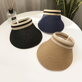 New Empty Top Straw Hat And Duck Tongue Hat Children's Summer Outing Outdoor Sun Beach Leisure Versatile Sunscreen Hat Hiking Tour (Color: 14# letter black hat black belt)