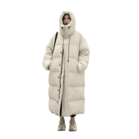 Women's Long Down Coat Parka Jacket (Color: Beige, size: XL)