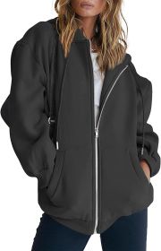 Women's Cute Hoodies Teen Girl Fall Jacket Oversized Sweatshirts Casual Drawstring Clothes Zip Up Y2K Hoodie with Pocket (Color: Black, size: large)