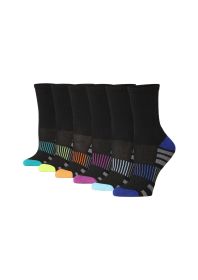 Tipi Toe Women's 6-Pack Athletic Hiking Arch Support Socks, Breathable (Color: Black/Assorted Toe, size: 10-13)