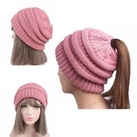 Pony Beanie Super Cute Cable Knit Hat (Color: G- CHRISTMAS RED)